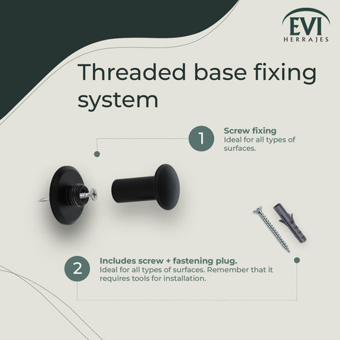 EVI Herrajes | Coat Hook | Bathroom Wall Hanger | Stainless Steel - Black Lacquered | for Hanging Clothes