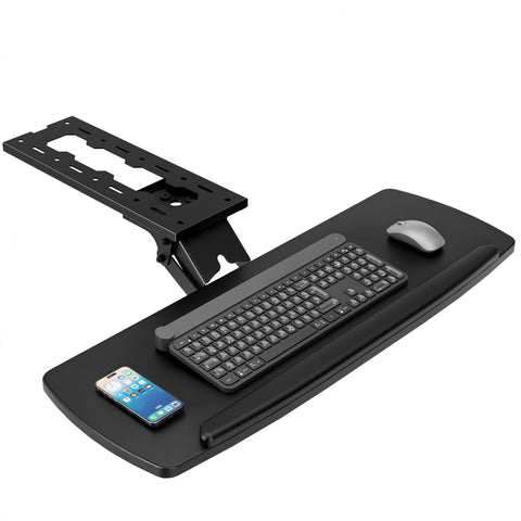 AX WABER Keyboard Tray Under Desk with Storage Drawer, Height Adjustable Keyboard Tray Slide Out 360° Swivel Tilt