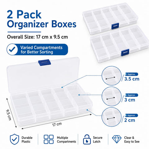 Luxiremi Organiser Box 2Pcs Small Craft Storage Boxes with Compartments Clear Plastic Storage Earring Containers Jewellery Screw Box with Adjustable