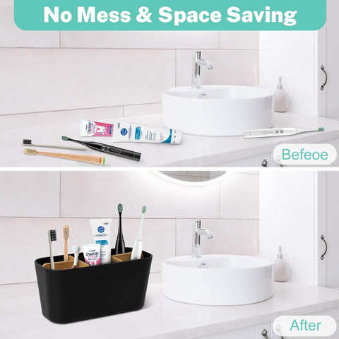 Bingobang Toothbrush Holder for Bathroom, Bamboo Electric Toothbrush and Toothpaste Holder with 5 Storage Slots