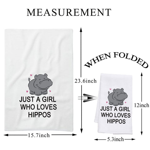 PLITI Hippo Kitchen Towel Hippopotamus Gift Hippo Lover Gift Just A Girl Who Loves Hippos Dish Towel Hippo Theme Gift(Girl Lover hippos TWU)