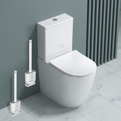 Pack of 2, White Toilet Brush Set, Bathroom Silicone Toilet Brushes and Holders with Self Adhesive Wall Mount