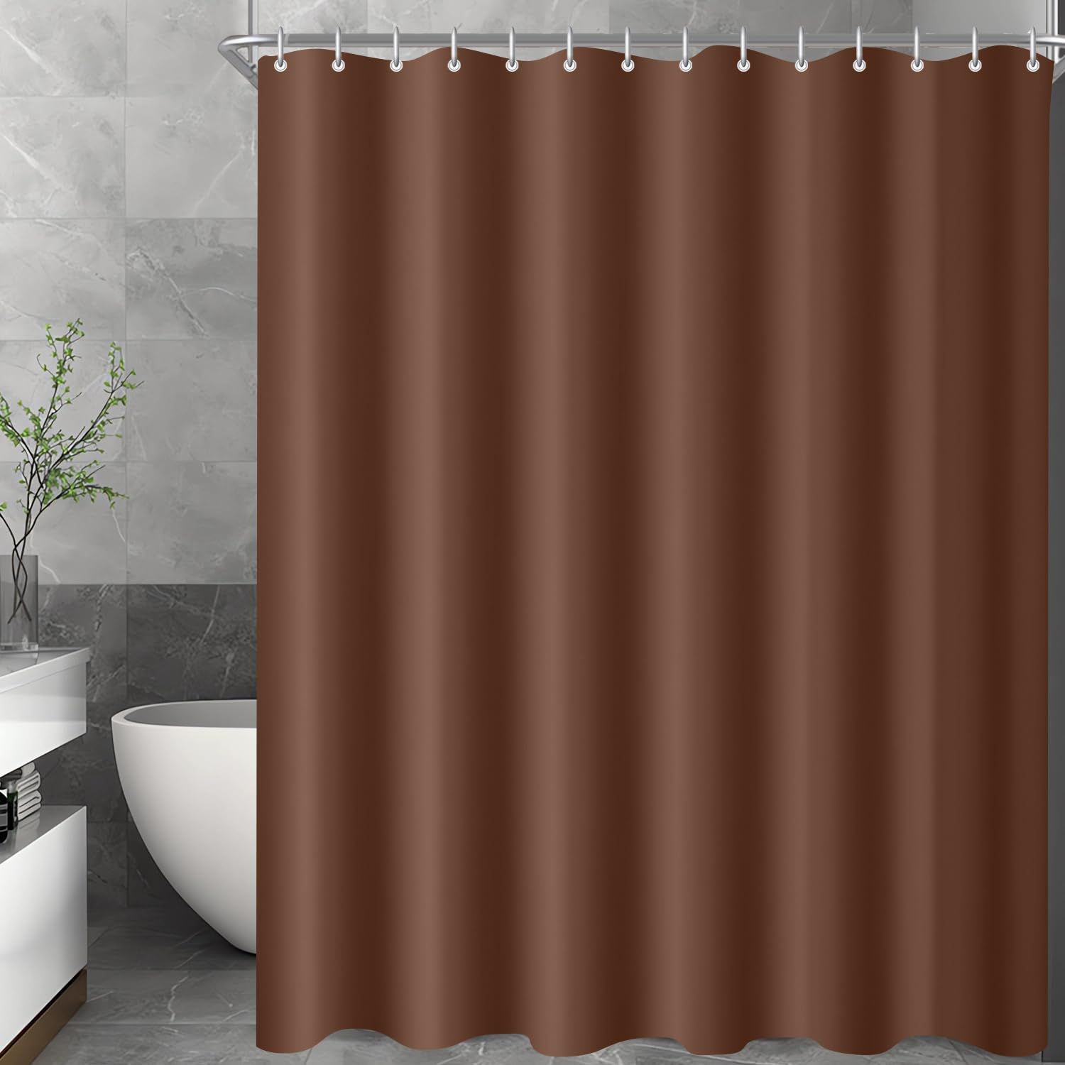 Lerores Shower Curtain, 120 x 160 cm, Brown, Weighted Hem, Anti-Mould Textile, Water-Repellent, Washable Polyester Fabric Bath Curtains for Bathroom