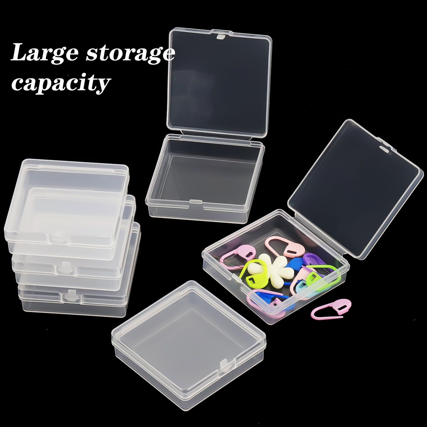 Prmape 30 Pieces Small Storage Box with Lid, 5.5 * 5.5 * 1.7cm Mini Rectangular Plastic Boxes, Mini Clear Bead Storage Containers