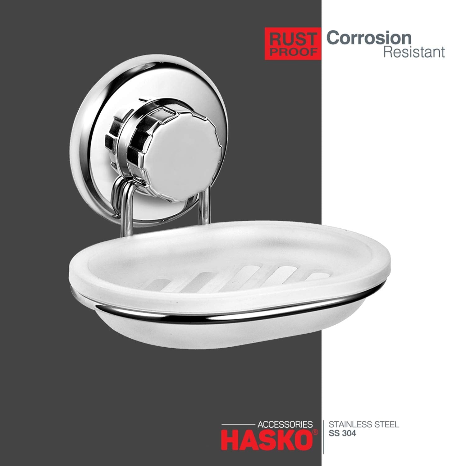 Vacuum Suction Cup Soap Dish Holder by Hasko Accessories - Strong Stainless Steel Sponge Holder for Bathroom & Kitchen
