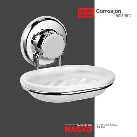 Vacuum Suction Cup Soap Dish Holder by Hasko Accessories - Strong Stainless Steel Sponge Holder for Bathroom & Kitchen
