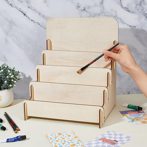 SUPERFINDINGS 4-Tier Wooden Greeting Card Display Stand Sticker Display Stand Vendors Postcard Organizer Retail Display Racks Multipurpose Brochure