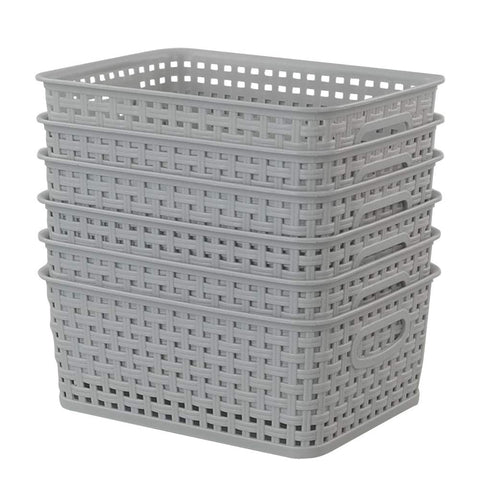 Cadineer 6-pack Plastic Grey Rattan Storage Basket Small Weave Basket Box