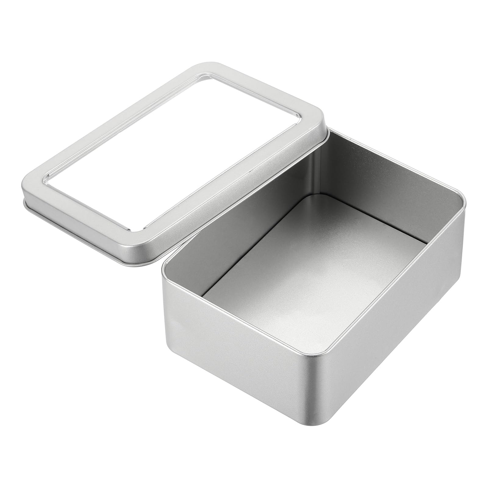 PATIKIL Metal Tin Box, 5.1 x 3.7 x 1.9 Inch Rectangular Storage Tin Box with Lid Portable Tinplate Container with Window for Home Organizer Crafts