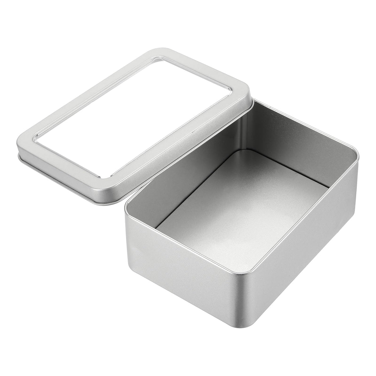 PATIKIL Metal Tin Box, 5.1 x 3.7 x 1.9 Inch Rectangular Storage Tin Box with Lid Portable Tinplate Container with Window for Home Organizer Crafts