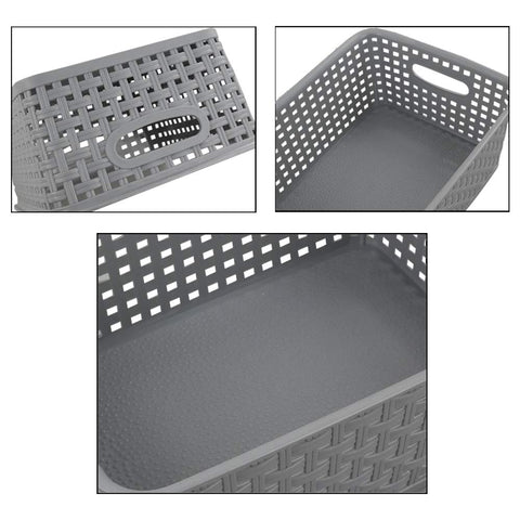 Teyyvn Set of 6 Plastic Storage Baskets, Cupboard Baskets, Gray