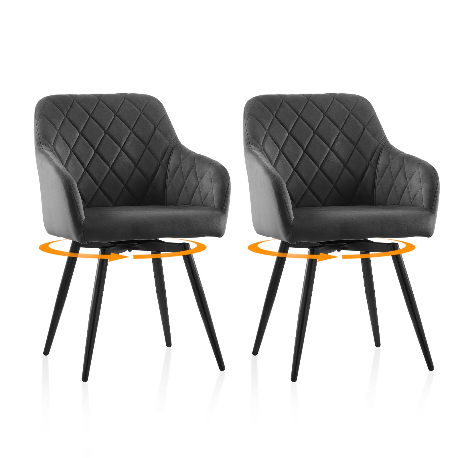 TUKAILAi Velvet Swivel Dining Chairs Set of 2 with Arms, for Dining Room