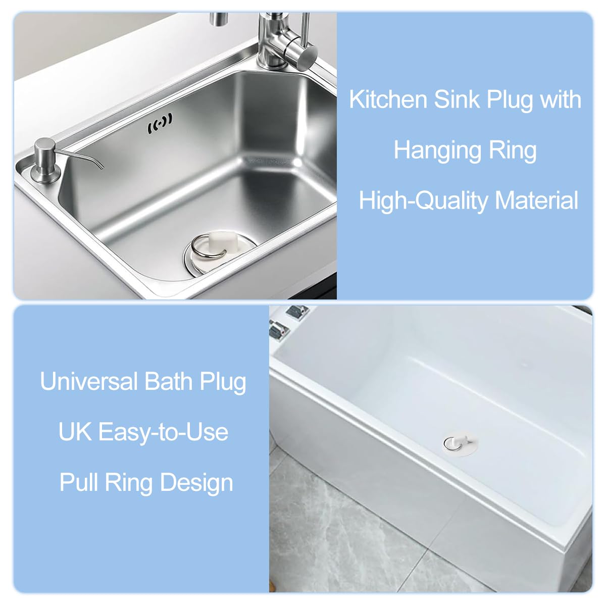 5 Pcs Rubber Bath Plugs, 5 Different Size Kitchen Sink Plug, Universal Bathtub Plug Drain Stopper for Bathtubs Kitchen Sinks Hand Basins (White)