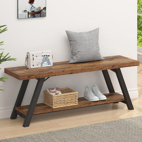 LVB Shoe Storage Bench Entryway Benches for Hallway 120cm Rustic Brown