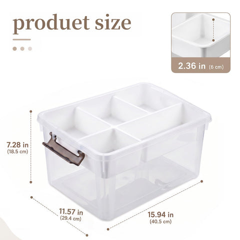 Stidyzo Craft Storage 5 Compartment Removable Tray with Gray Handle, Clear Storage Box with Lid, Stackable Craft Box for Art Supplies, Beads