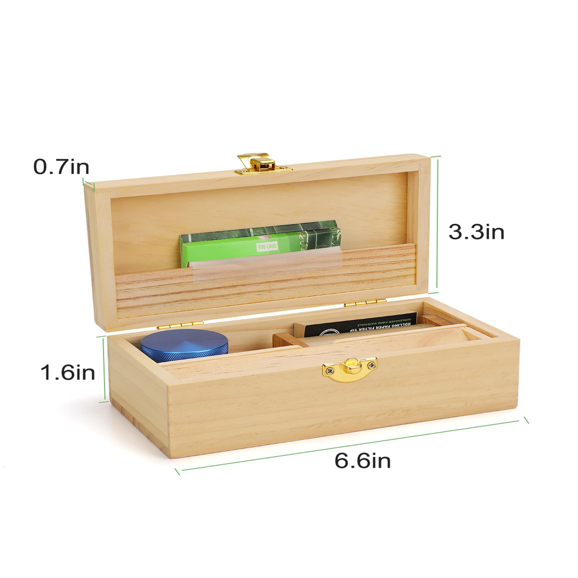 RYO TRUST Roll Box, Storage Stash Box with Rolling Paper Dispenser and V Block, Portable Pine Wood Smoking Accessories Organizer 6.6'' x 3.3" x