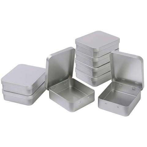 LJY Hinged Metal Tins, 8 Pack, 93 x 83 x 25 mm, Silver