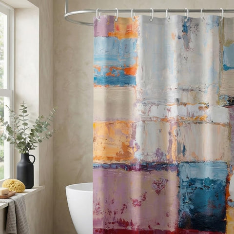 Rohxyzo Abstract Oil Painting Washable Shower Curtain 180 x 180 – Modern Impasto Colour Block Art, Polyester Fabric Shower Curtains for Bathroom