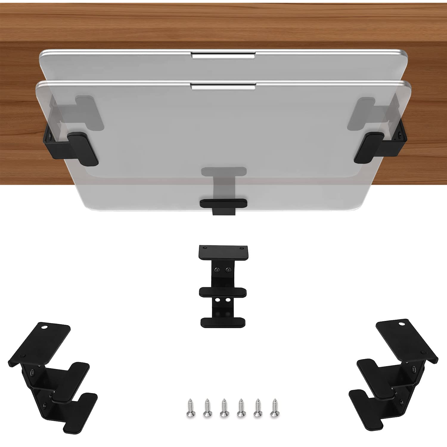 IFCASE 2 Tier Under Desk Laptop Mount, Double Decker Metal Under Desk Shelf Holder for Laptop, MacBook Pro, Keyboard with Anti-Scratch Silicone