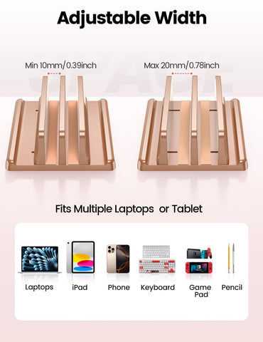 VAYDEER Vertical Laptop Stand, Adjustable, Rose Gold