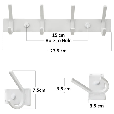 HONSKY Wall Coat Rack, Towel Rack, 17.5cm Metal Wall Coat Hanger with 4 Double Hooks (8 Single Hooks),for Hanging Coat, Hat, Bag, Towel