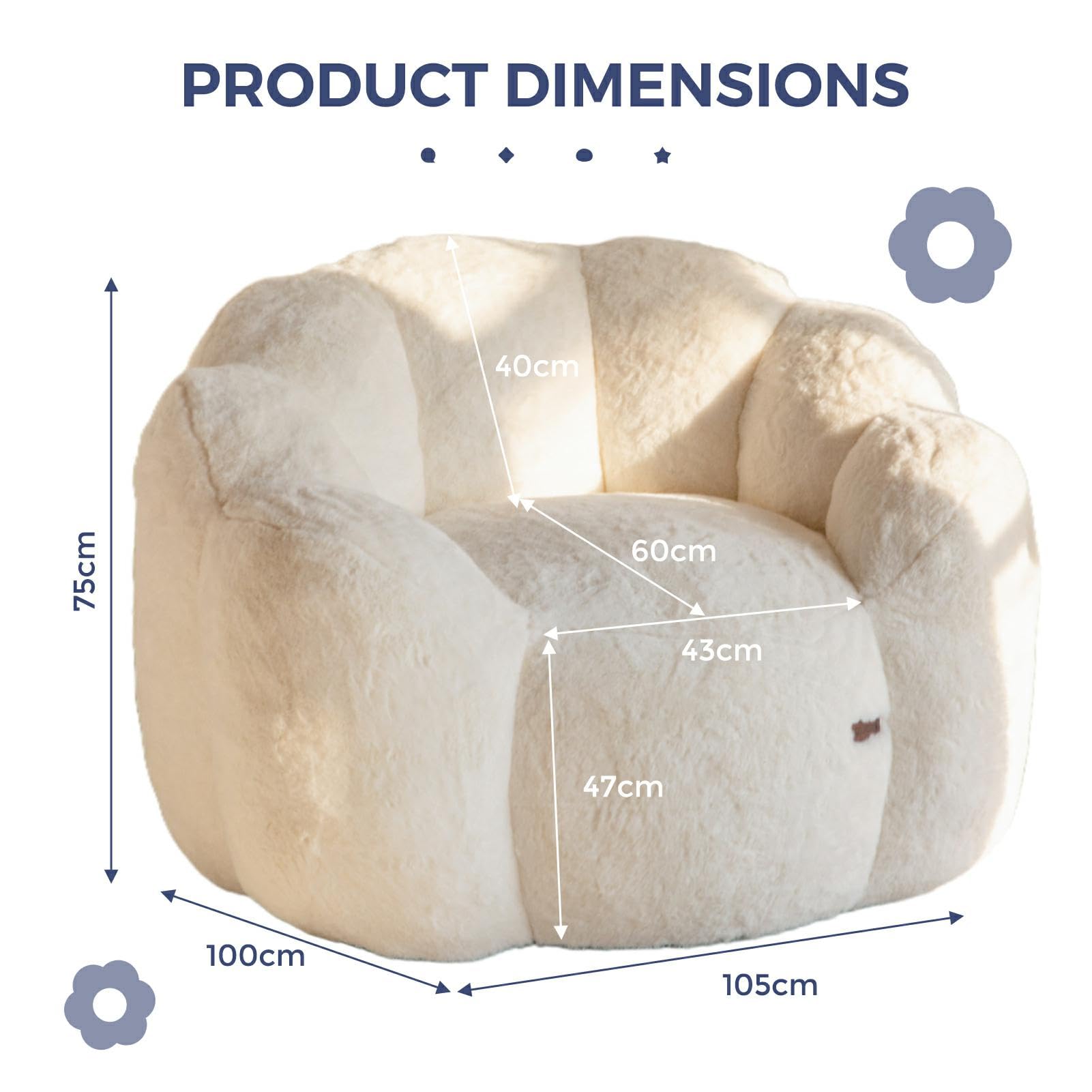 MAXYOYO Floral Shaped Bean Bag Sofa, Includes Filling, Faux Fur Fabric