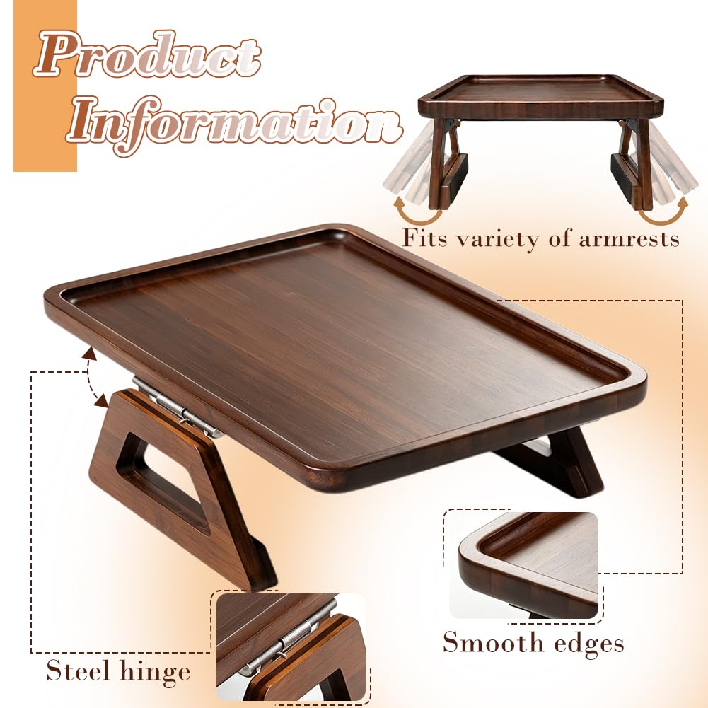 Umllpet Sofa Tray Armrest, Water-Repellent Couch Tray with Fixed Clip, Armrest Tray for Drinks, Snacks, Mobile Phone & Remote Control (Brown)