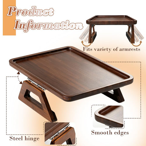 Umllpet Sofa Tray Armrest, Water-Repellent Couch Tray with Fixed Clip, Armrest Tray for Drinks, Snacks, Mobile Phone & Remote Control (Brown)
