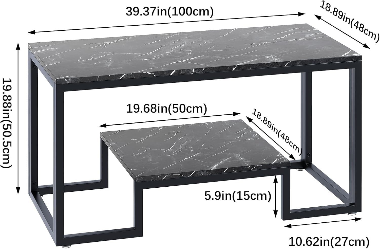 Coffee Table with Storage Shelf, Living Room Table with Metal Frame, Coffee Tables for Living Room, Center Table