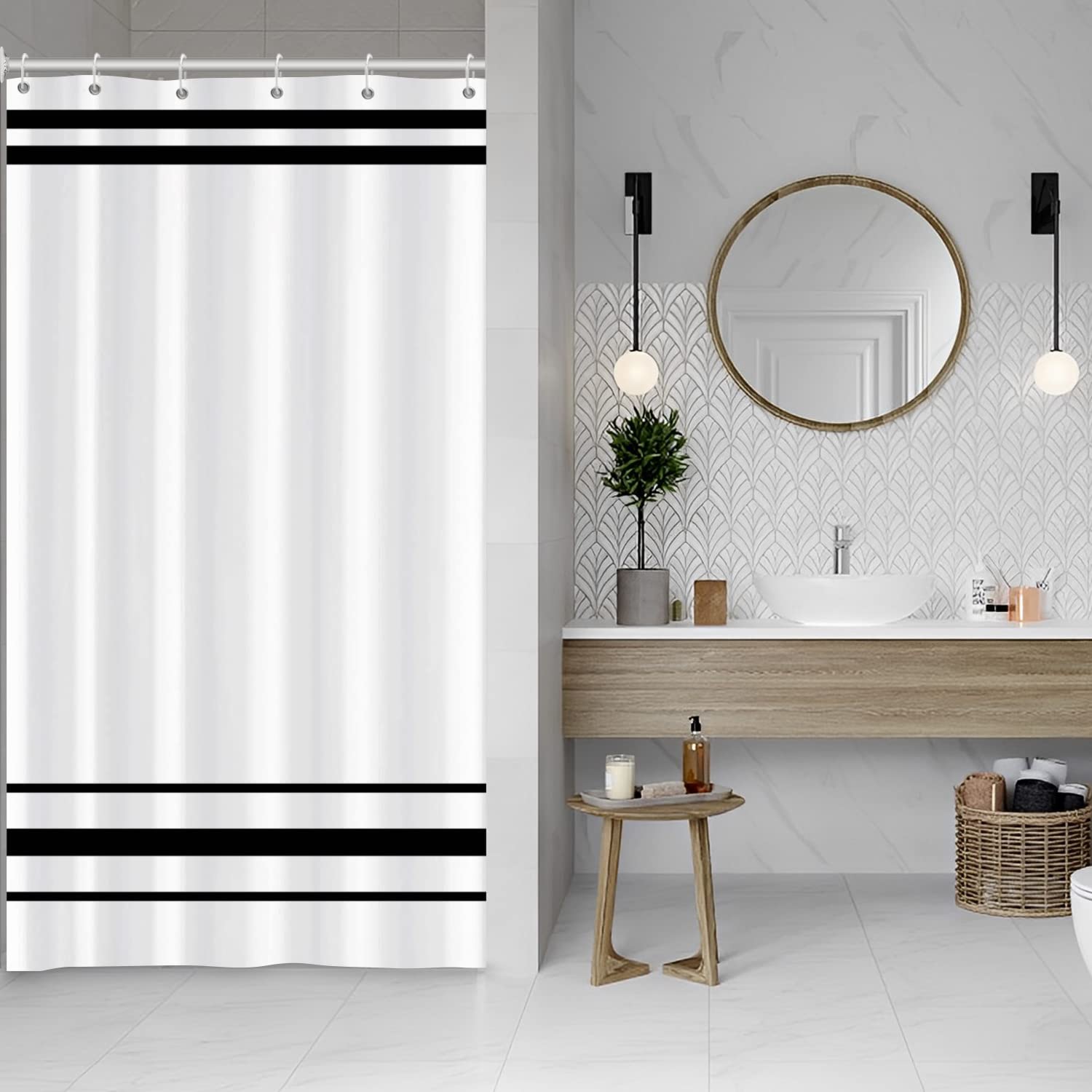 SDOTPMT 90x180cm Black and White Shower Curtain Modern Classic Black Striped Bath Curtain Rustic Farmhouse Minimalism Bathtub Curtain for Bathroom