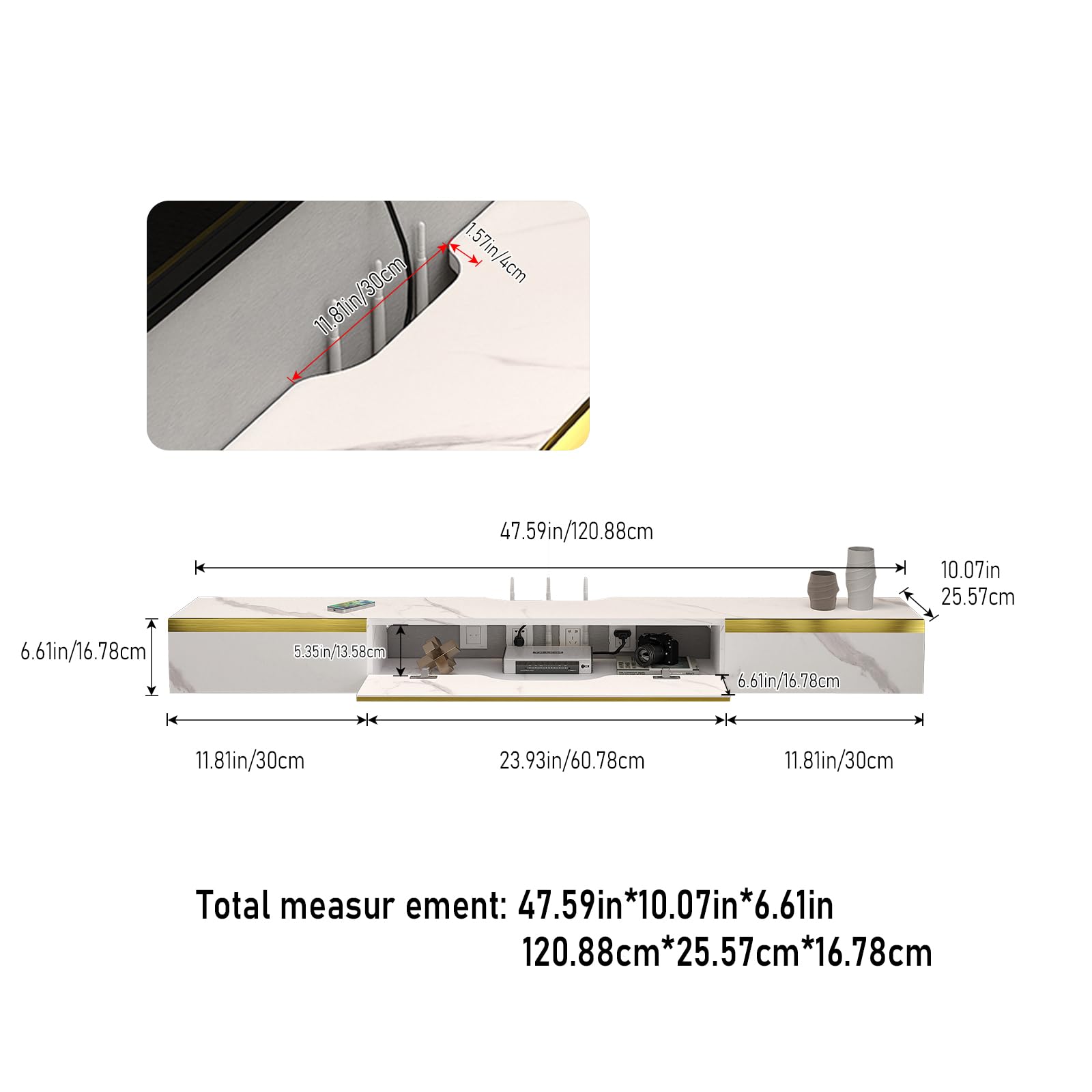 Pmnianhua Floating TV Unit, Wall Mounted TV Cabinet, Floating Shelves with 3 Doors