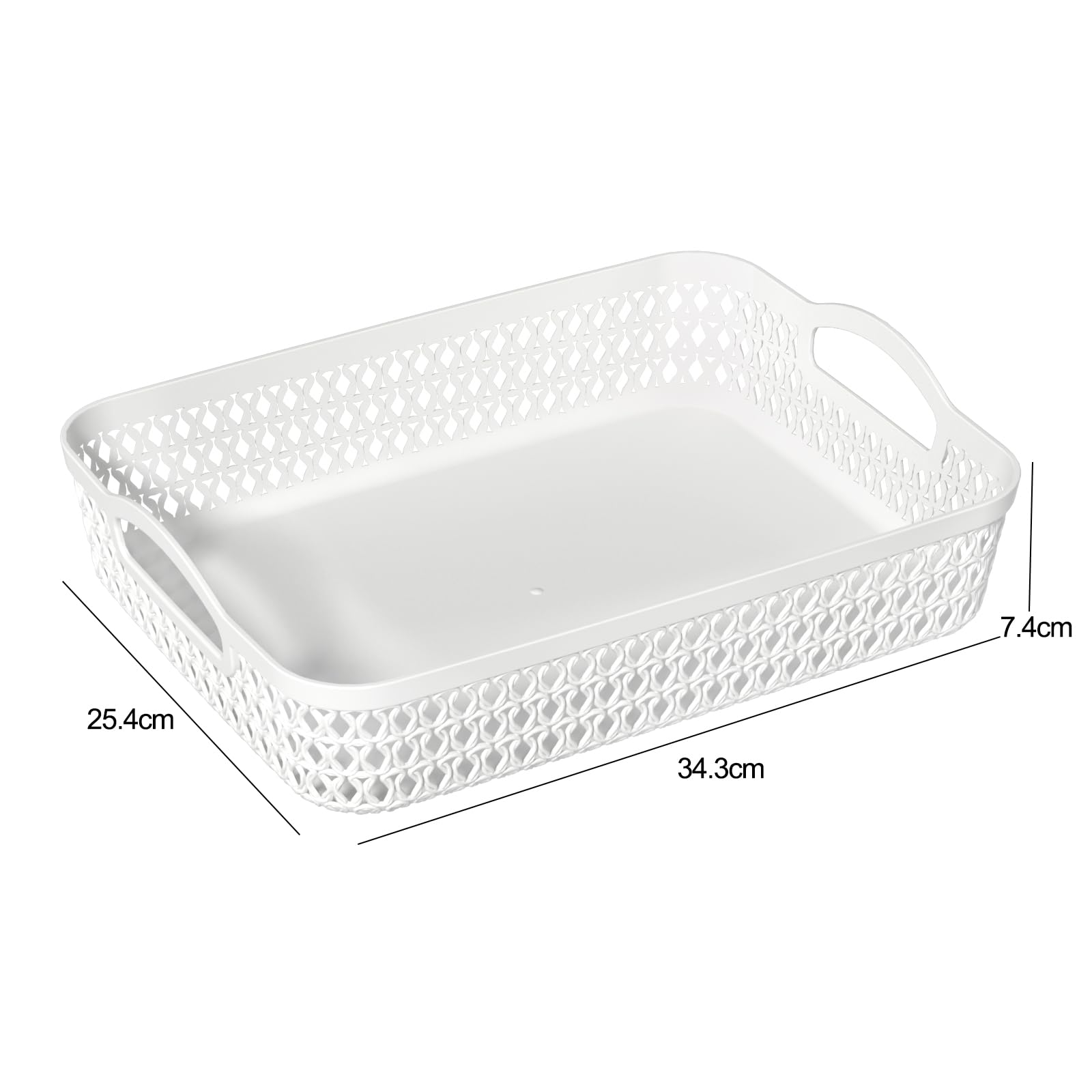 Tyminin 6-Pack Large Storage Basket Tray with Handle, Plastic Desktop Storage Basket Tray, White