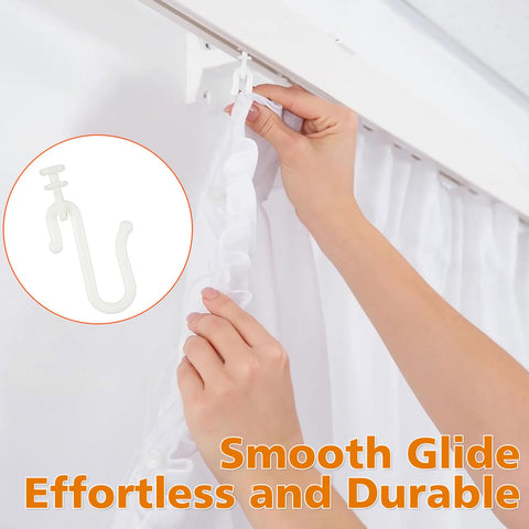 12 Pairs Curtain Hooks & Gliders – Durable S-Shaped Hooks with Quiet Smooth Rollers, Flexible Track Accessories for Ceiling & Bathroom Curtains