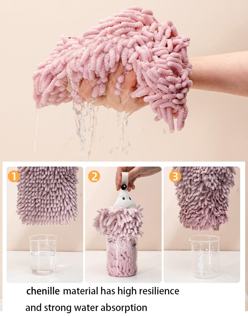 Chenille Hand Towel with Hanging Loop for Kitchen & Wash Basin, Funny Hedgehog Hand Drying Towel for Kids & Adults,Soft & Strong Water Absorption &