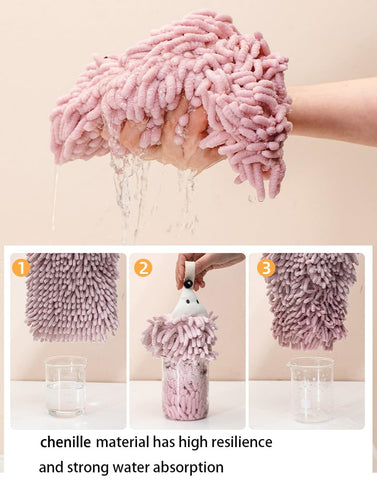 Chenille Hand Towel with Hanging Loop for Kitchen & Wash Basin, Funny Hedgehog Hand Drying Towel for Kids & Adults,Soft & Strong Water Absorption &