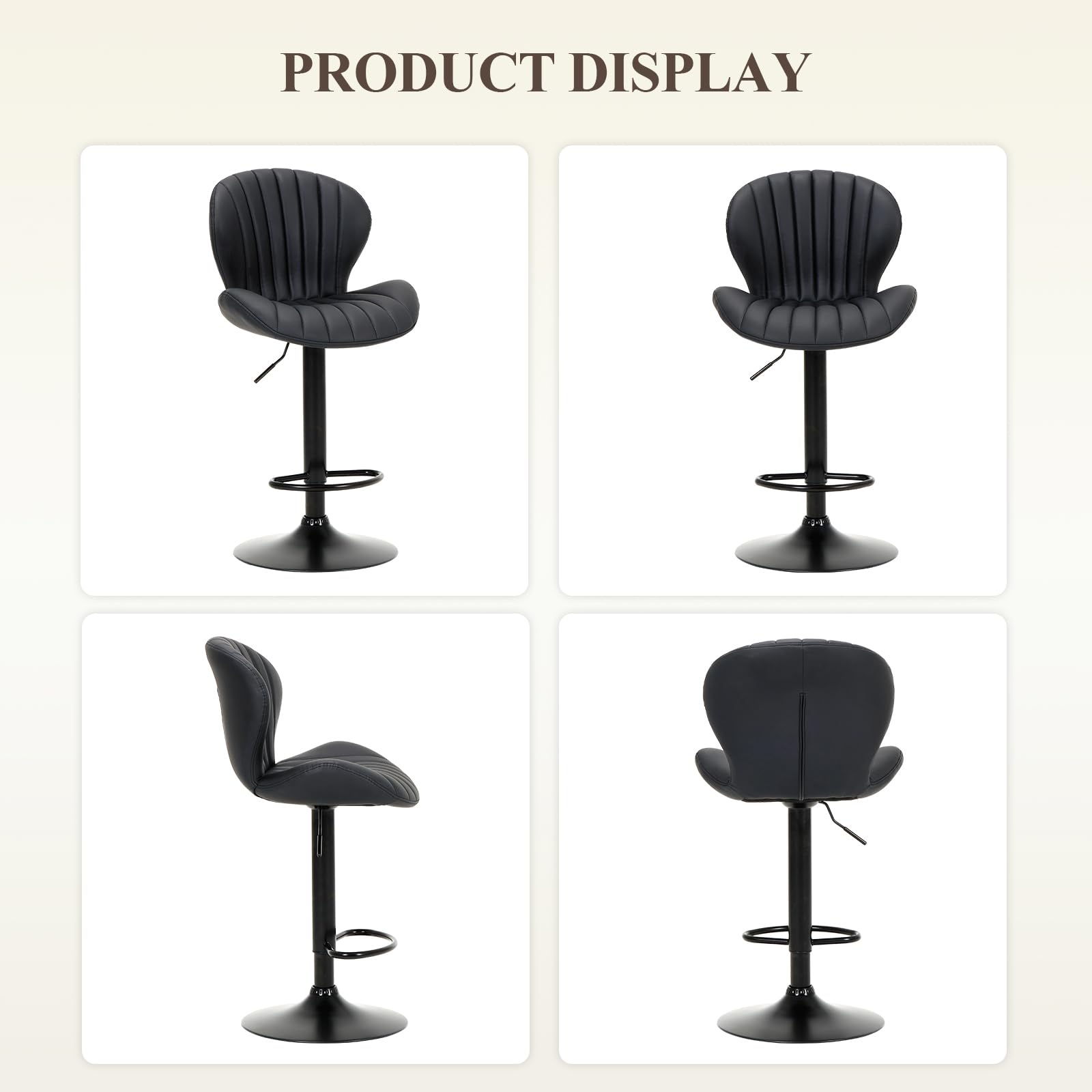 COLAMY Breakfast Bar Stools Set of 6, Modern Swivel Kitchen Bar Chairs, Adjustable PU Leather Upholstered Barstools Counter Height with High Backrest