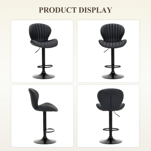 COLAMY Breakfast Bar Stools Set of 4, Modern Swivel Kitchen Bar Chairs, Adjustable PU Leather Upholstered Barstools Counter Height with High Backrest