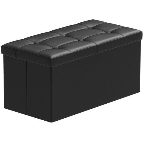 BRIAN & DANY Folding Ottoman Bench Storage Box with Lid, Large Storage Seat Faux Leather Footstool Toy Storage Box, Black, 80 x 40 x 40 cm