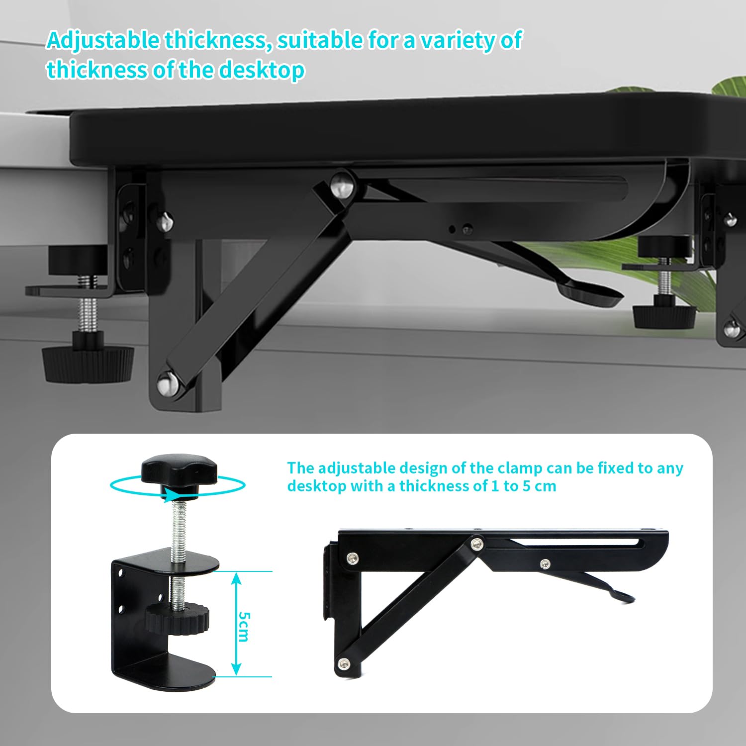 Keyboard Tray, Folding Shelf Bracket, Keyboard Tray Clamp Holder, Mouse Holder with Clip, Adjustable C Clamps, Foldable Table Extension for Table