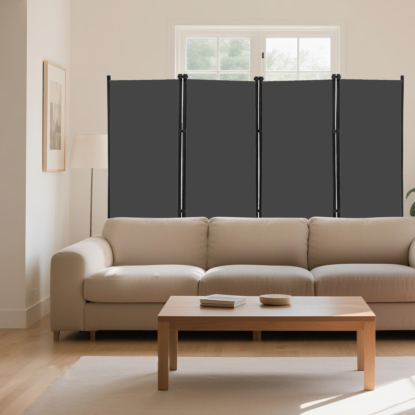 KEORTUN 4-Panel Room Dividers and Folding Privacy Screens 203W x183H cm Office Partition Freestanding Divider for Home Office, Grey