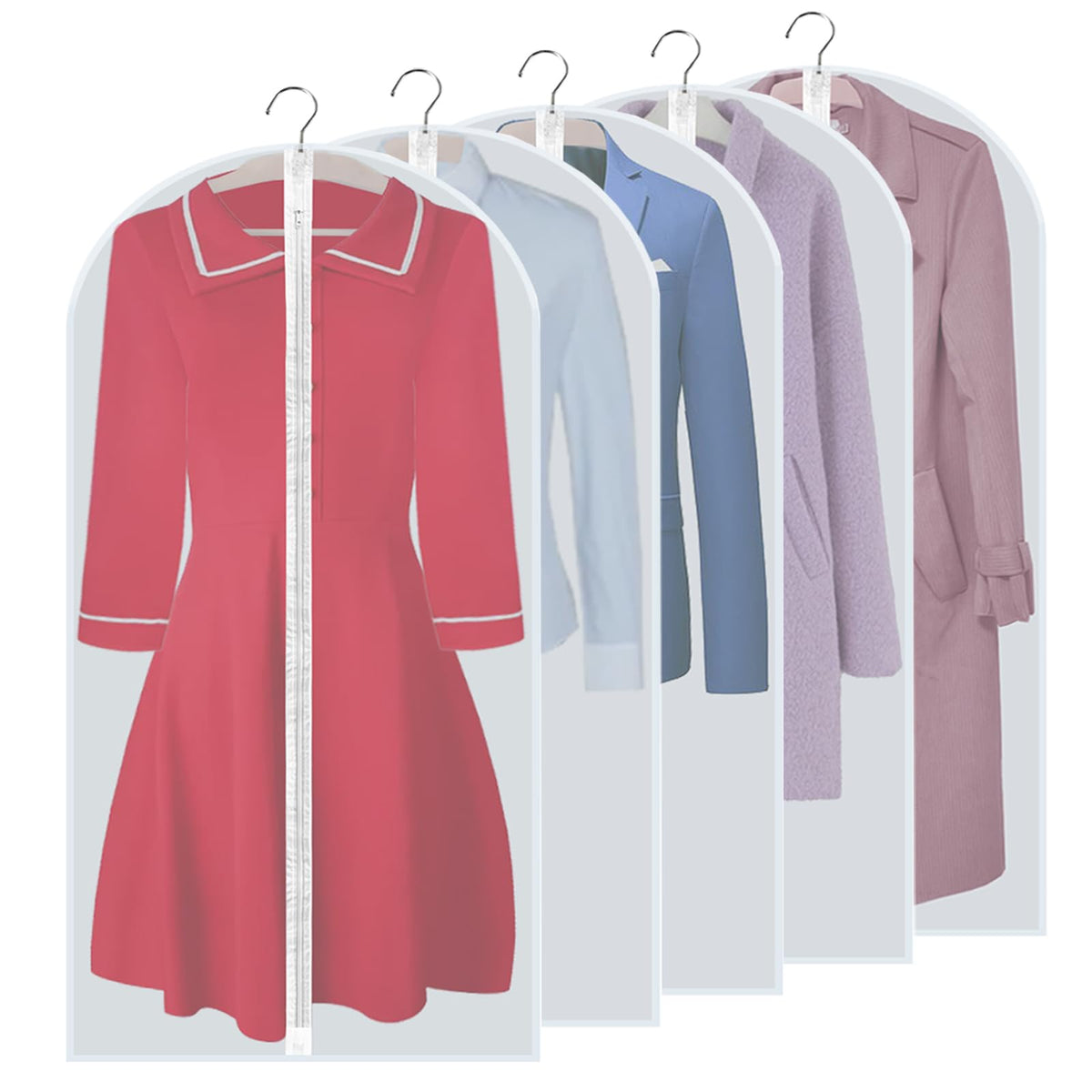 Yelinosk 5 Pack Suit Bags - 60 x 120cm, Anti-Dust & Water Protector, Washable Full Zipper Garment Bags Perfect for Travel or Home