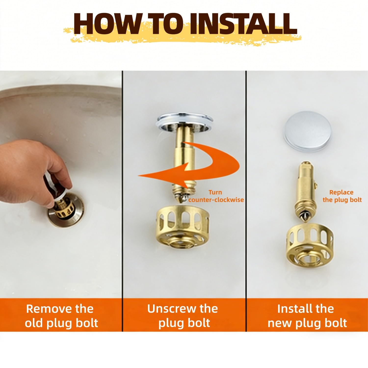 Juliyeh 2 Pcs Basin Pop Up Click Clack Brass Plug Bolt, Sink Basin Bath Pop Up Click Clack Slotted Plug Bolt Assembly Internal Spring Brass Plug Bolt