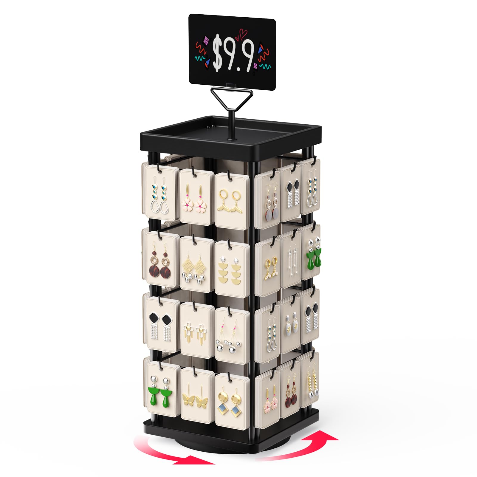 THYGIFTREE Rotating Earring Display for Vendors, Jewelry Display Stand for Selling, Necklace Display Stands Earring Cards for Selling Bracelets