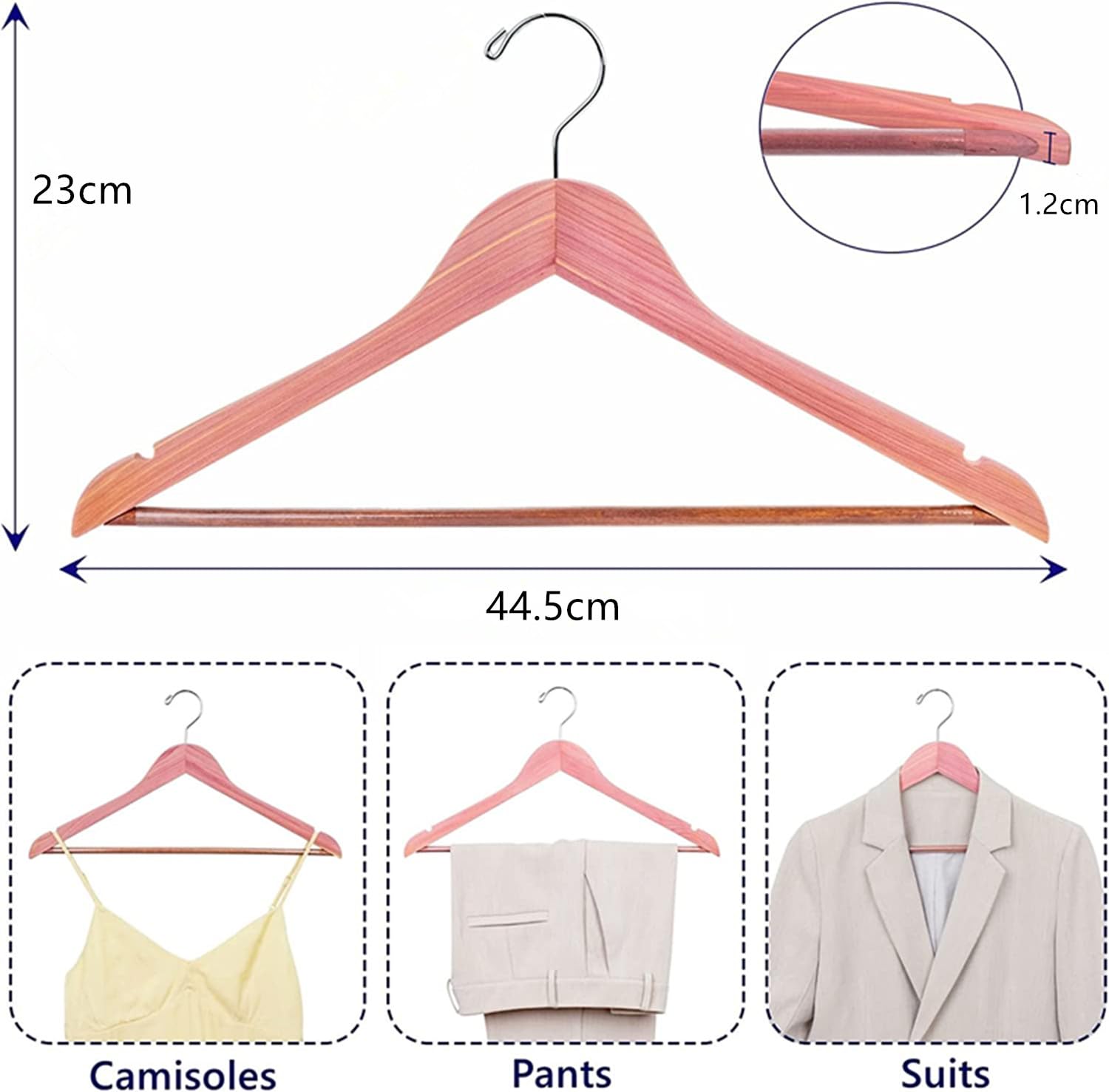 Amber Home 10pcs Cedar Wood Coat Hangers, Wooden Suit Hangers, Natural