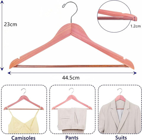 Amber Home 10pcs Cedar Wood Coat Hangers, Wooden Suit Hangers, Natural