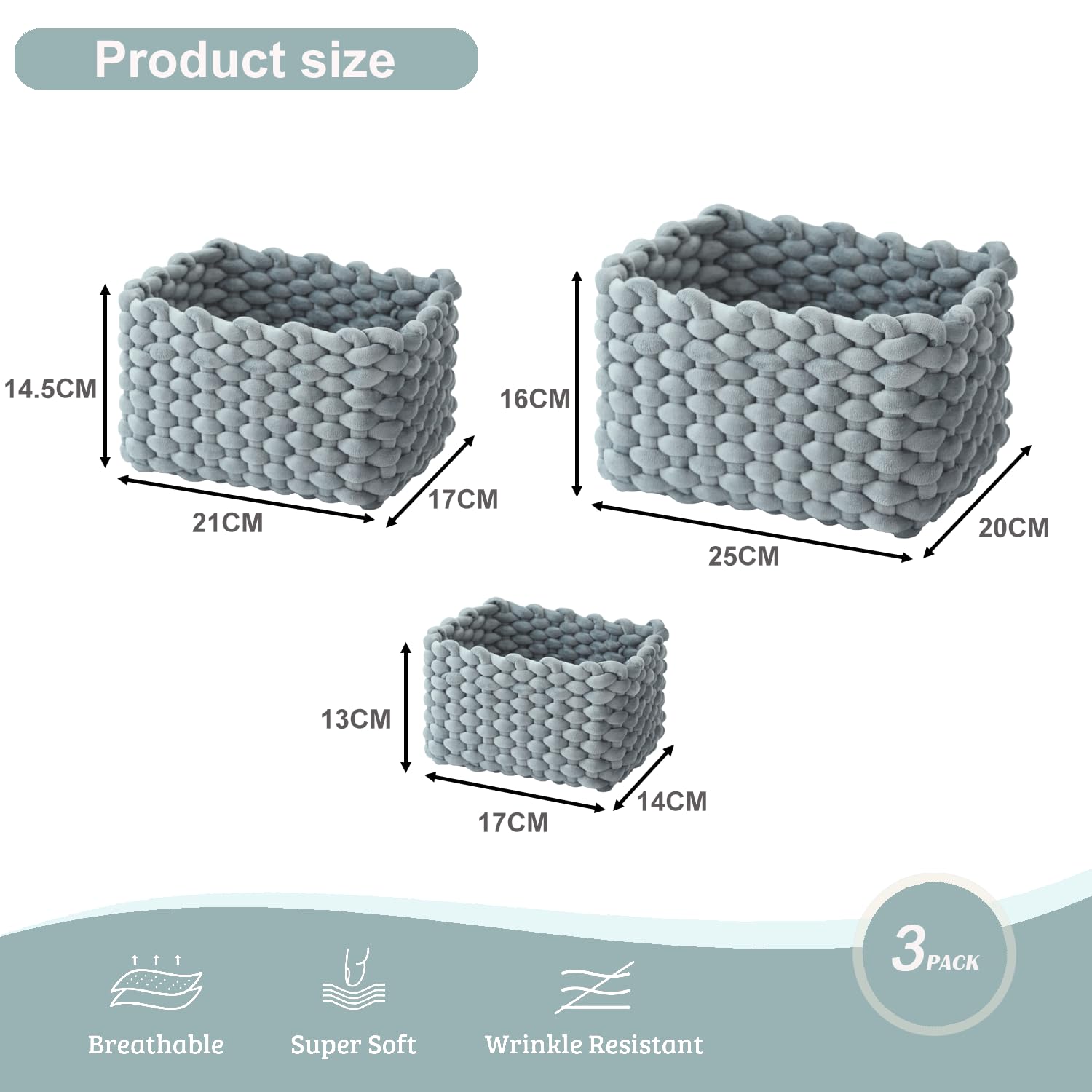 hand-knitted velvet rope storage basket set of 3 - soft cotton rope desktop cosmetics organizer box - nesting multi-functional storage basket
