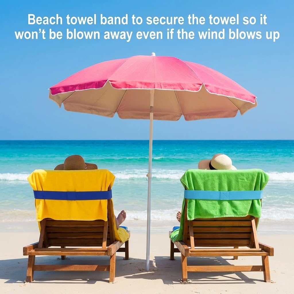 4 Pack Beach Towel Bands for Sun Loungers, Elastic Towel Holders for Beach Chairs, Windproof Sunbed Straps for Cruise, Poolside, Vacation Accessories