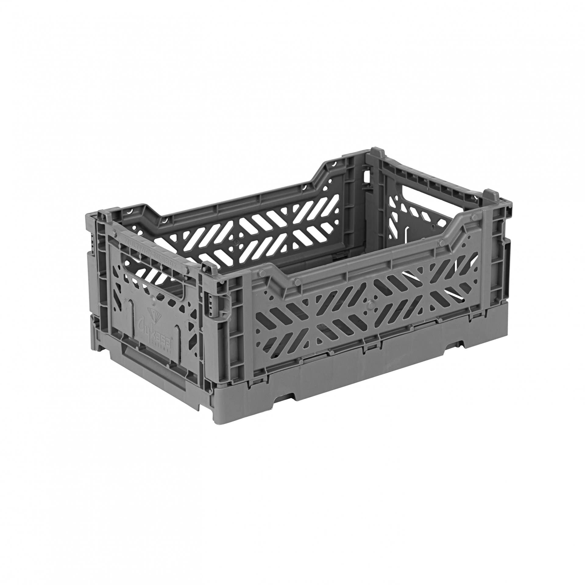 Ay-Kasa Folding Box, Sturdy Plastic Folding Box, Stackable, Stone Grey, Mini (27 x 17 x 11 cm)