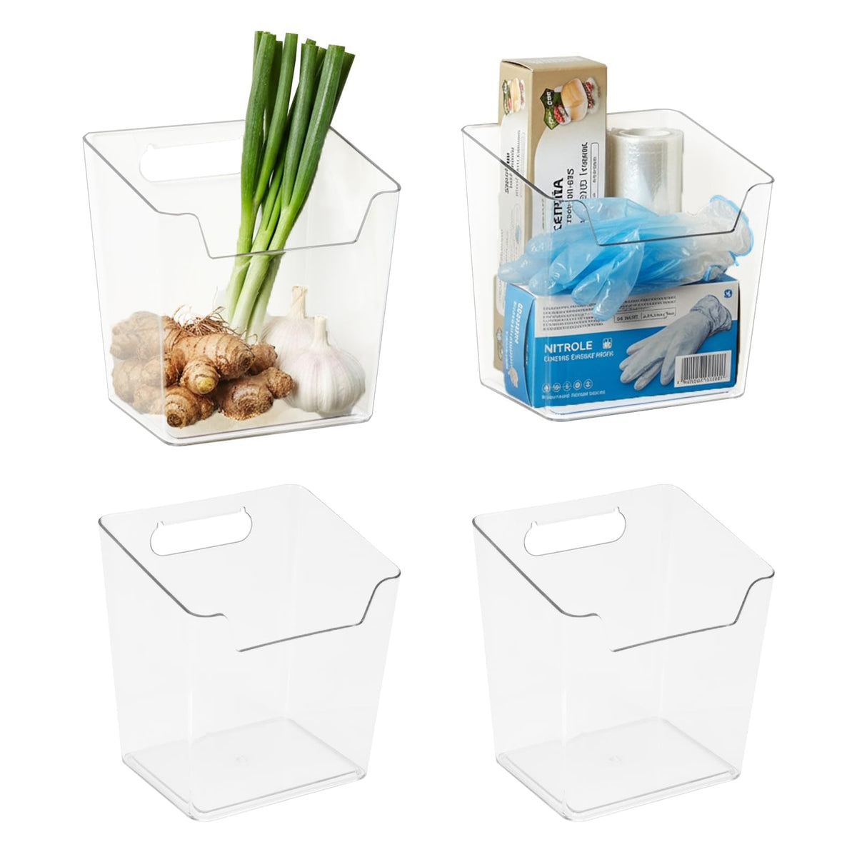 Punorric 4 Pack Kitchen Cupboard Door Storage Box, Self-Adhesive Wall Mounted Storage Baskets, Clear Bathroom Cupboard Organiser