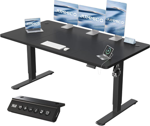 JUMMICO 160x70cm Electric Standing Desk with USB Charging Height Adjustable Desk with Sedentary Reminder Stand Up Desk with Splice Board for Home